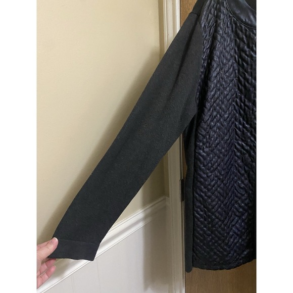 Peter Nygard Black Full Zip Faux Leather And Knit Long Jacket Women's Size XL - Picture 4 of 10